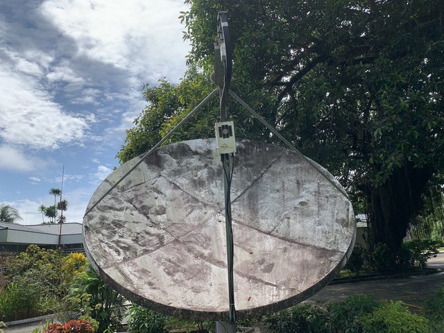 A 3.8m satellite antenna on a ground mount, installed and maintained by Global IT Firm in Monrovia