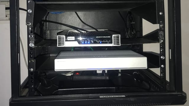 Network and satellite equipment installed in a client’s server rack